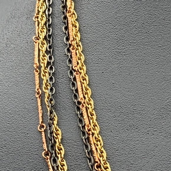 Tuleste Triple Chain Necklace Long Black Gunmetal Copper Gold - Picture 2 of 7